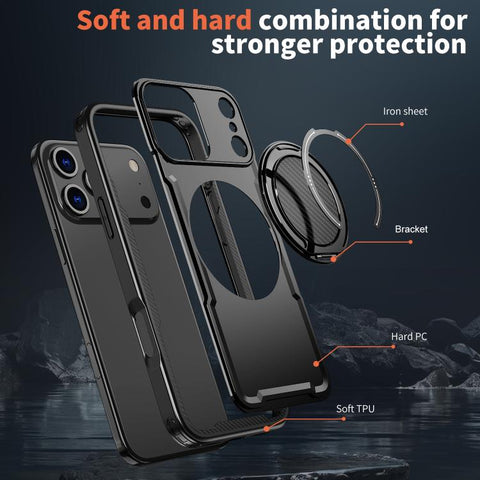 kalebol Metal 360 Degree Rotation Holder MagSafe Phone Case, For iPhone 18 Pro, For iPhone 18 Pro Max, For iPhone 17e / 16e, For iPhone 17 Pro Max, For iPhone 17 Pro, For iPhone 17, For iPhone 17 Air, For iPhone 16 Pro Max