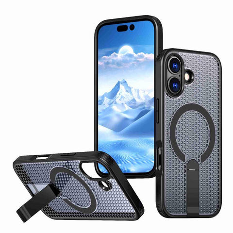 kalebol Honeycomb Cooling MagSafe Holder Phone Case, For iPhone 18 Pro, For iPhone 18 Pro Max, For iPhone 17e / 16e, For iPhone 17 Pro Max, For iPhone 17 Pro, For iPhone 17, For iPhone Air, For iPhone 16 Pro Max