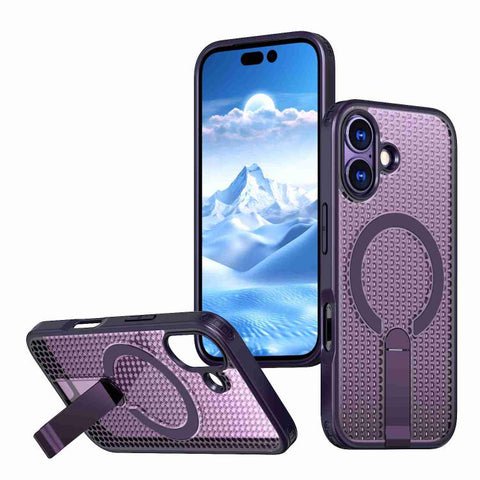 kalebol Honeycomb Cooling MagSafe Holder Phone Case, For iPhone 18 Pro, For iPhone 18 Pro Max, For iPhone 17e / 16e, For iPhone 17 Pro Max, For iPhone 17 Pro, For iPhone 17, For iPhone Air, For iPhone 16 Pro Max