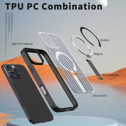 kalebol Honeycomb Cooling MagSafe Holder Phone Case, For iPhone 16 Pro, For iPhone 16 Plus, For iPhone 16, For iPhone 15 Pro Max, For iPhone 15 Pro, For iPhone 15 Plus, For iPhone 15, For iPhone 14 Plus