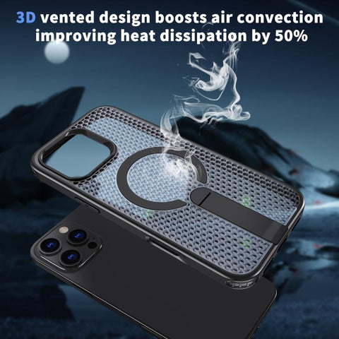 kalebol Honeycomb Cooling MagSafe Holder Phone Case, For iPhone 16 Pro, For iPhone 16 Plus, For iPhone 16, For iPhone 15 Pro Max, For iPhone 15 Pro, For iPhone 15 Plus, For iPhone 15, For iPhone 14 Plus