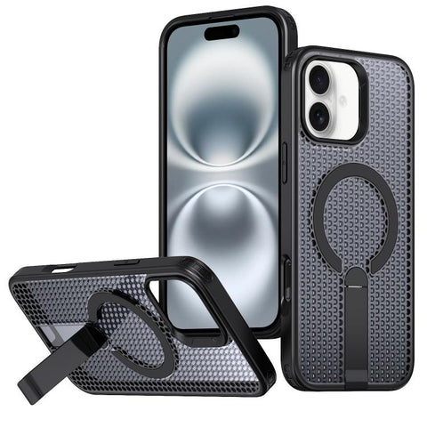 kalebol Honeycomb Cooling MagSafe Holder Phone Case, For iPhone 16 Pro, For iPhone 16 Plus, For iPhone 16, For iPhone 15 Pro Max, For iPhone 15 Pro, For iPhone 15 Plus, For iPhone 15, For iPhone 14 Plus