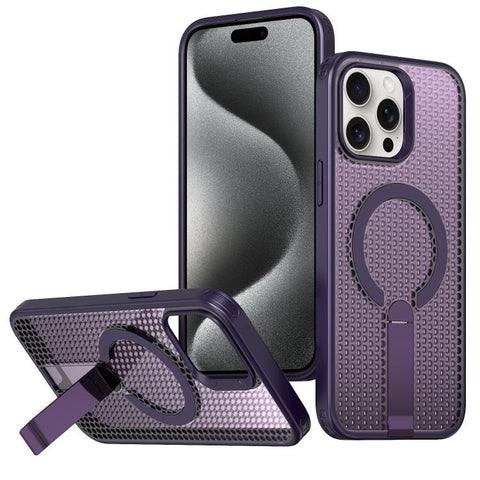 kalebol Honeycomb Cooling MagSafe Holder Phone Case, For iPhone 16 Pro, For iPhone 16 Plus, For iPhone 16, For iPhone 15 Pro Max, For iPhone 15 Pro, For iPhone 15 Plus, For iPhone 15, For iPhone 14 Plus