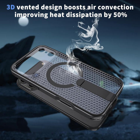 kalebol Honeycomb Cooling MagSafe Holder Phone Case, For iPhone 18 Pro, For iPhone 18 Pro Max, For iPhone 17e / 16e, For iPhone 17 Pro Max, For iPhone 17 Pro, For iPhone 17, For iPhone Air, For iPhone 16 Pro Max