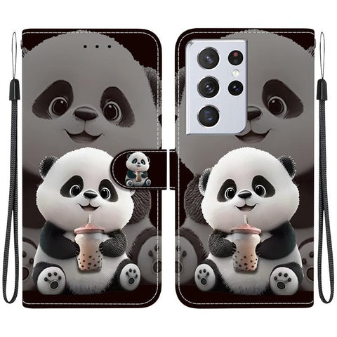 Crystal Texture Colored Drawing Leather Phone Case, For Samsung Galaxy S21 Ultra 5G