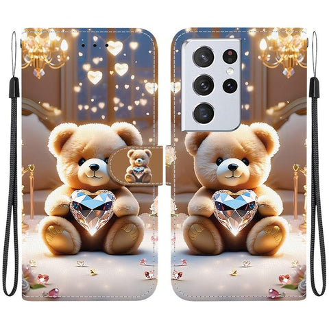 Crystal Texture Colored Drawing Leather Phone Case, For Samsung Galaxy S21 Ultra 5G