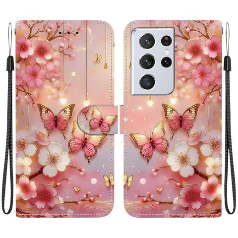 Crystal Texture Colored Drawing Leather Phone Case, For Samsung Galaxy S21 Ultra 5G