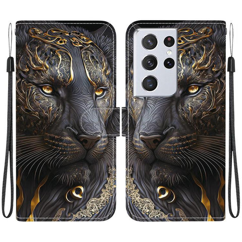 Crystal Texture Colored Drawing Leather Phone Case, For Samsung Galaxy S21 Ultra 5G