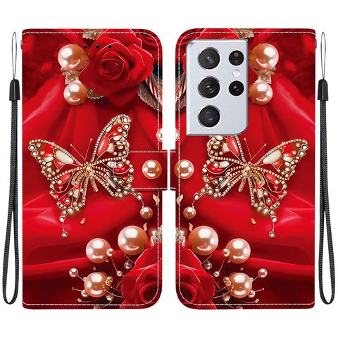 Crystal Texture Colored Drawing Leather Phone Case, For Samsung Galaxy S21 Ultra 5G