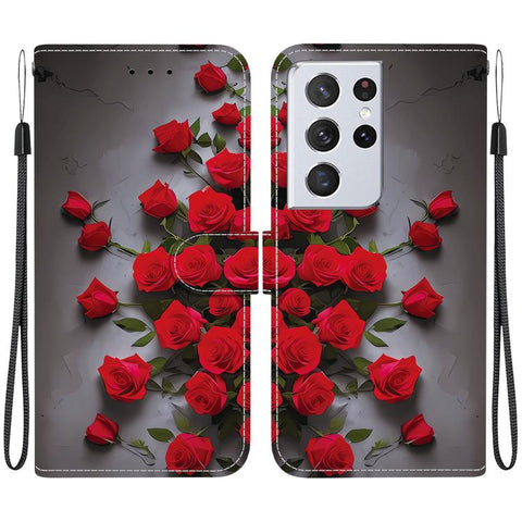 Crystal Texture Colored Drawing Leather Phone Case, For Samsung Galaxy S21 Ultra 5G