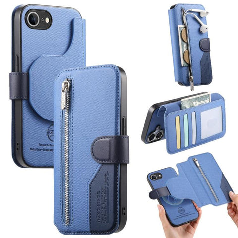 Twill Fabric MagSafe RFID Anti-theft Zipper Wallet Leather Phone Case, For iPhone 18 / 17, For iPhone 18 Pro / 17 Pro, For iPhone 18 Pro Max / 17 Pro Max, For iPhone 17e / 16e, For iPhone Air, For iPhone 16 Pro Max, For iPhone 16 Pro, For iPhone 16 Plu...