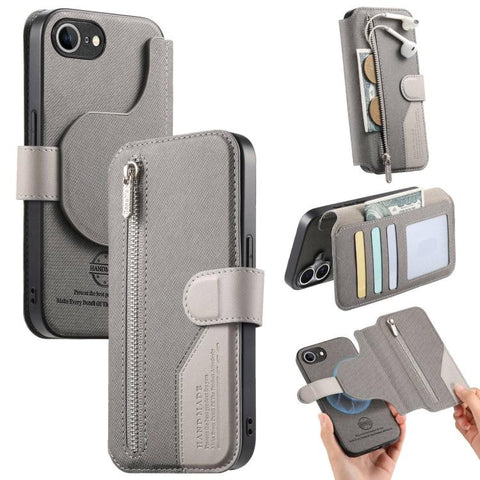 Twill Fabric MagSafe RFID Anti-theft Zipper Wallet Leather Phone Case, For iPhone 18 / 17, For iPhone 18 Pro / 17 Pro, For iPhone 18 Pro Max / 17 Pro Max, For iPhone 17e / 16e, For iPhone Air, For iPhone 16 Pro Max, For iPhone 16 Pro, For iPhone 16 Plu...