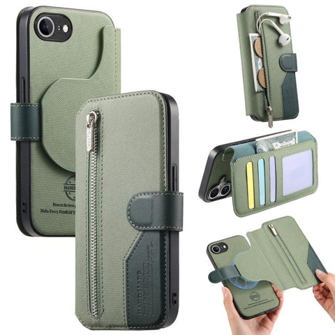 Twill Fabric MagSafe RFID Anti-theft Zipper Wallet Leather Phone Case, For iPhone 18 / 17, For iPhone 18 Pro / 17 Pro, For iPhone 18 Pro Max / 17 Pro Max, For iPhone 17e / 16e, For iPhone Air, For iPhone 16 Pro Max, For iPhone 16 Pro, For iPhone 16 Plu...