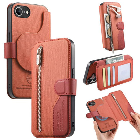 Twill Fabric MagSafe RFID Anti-theft Zipper Wallet Leather Phone Case, For iPhone 18 / 17, For iPhone 18 Pro / 17 Pro, For iPhone 18 Pro Max / 17 Pro Max, For iPhone 17e / 16e, For iPhone Air, For iPhone 16 Pro Max, For iPhone 16 Pro, For iPhone 16 Plu...