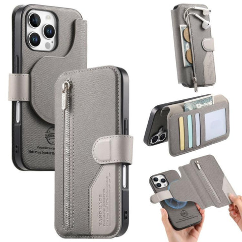 Twill Fabric MagSafe RFID Anti-theft Zipper Wallet Leather Phone Case, For iPhone 18 / 17, For iPhone 18 Pro / 17 Pro, For iPhone 18 Pro Max / 17 Pro Max, For iPhone 17e / 16e, For iPhone Air, For iPhone 16 Pro Max, For iPhone 16 Pro, For iPhone 16 Plu...