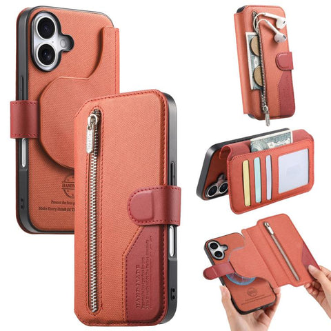 Twill Fabric MagSafe RFID Anti-theft Zipper Wallet Leather Phone Case, For iPhone 18 / 17, For iPhone 18 Pro / 17 Pro, For iPhone 18 Pro Max / 17 Pro Max, For iPhone 17e / 16e, For iPhone Air, For iPhone 16 Pro Max, For iPhone 16 Pro, For iPhone 16 Plu...