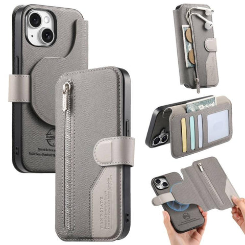 Twill Fabric MagSafe RFID Anti-theft Zipper Wallet Leather Phone Case, For iPhone 13 Pro, For iPhone 13, For iPhone 12, For iPhone 12 Pro Max, For iPhone 12 Pro, For iPhone 11