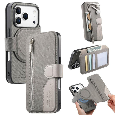 Twill Fabric MagSafe RFID Anti-theft Zipper Wallet Leather Phone Case, For iPhone 18 / 17, For iPhone 18 Pro / 17 Pro, For iPhone 18 Pro Max / 17 Pro Max, For iPhone 17e / 16e, For iPhone Air, For iPhone 16 Pro Max, For iPhone 16 Pro, For iPhone 16 Plu...