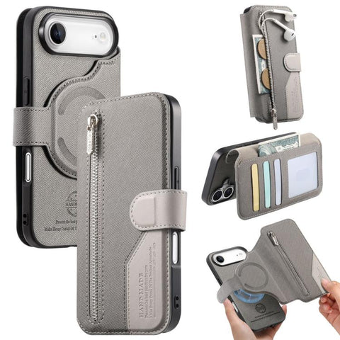 Twill Fabric MagSafe RFID Anti-theft Zipper Wallet Leather Phone Case, For iPhone 18 / 17, For iPhone 18 Pro / 17 Pro, For iPhone 18 Pro Max / 17 Pro Max, For iPhone 17e / 16e, For iPhone Air, For iPhone 16 Pro Max, For iPhone 16 Pro, For iPhone 16 Plu...