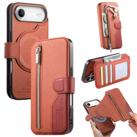 Twill Fabric MagSafe RFID Anti-theft Zipper Wallet Leather Phone Case, For iPhone 18 / 17, For iPhone 18 Pro / 17 Pro, For iPhone 18 Pro Max / 17 Pro Max, For iPhone 17e / 16e, For iPhone Air, For iPhone 16 Pro Max, For iPhone 16 Pro, For iPhone 16 Plu...