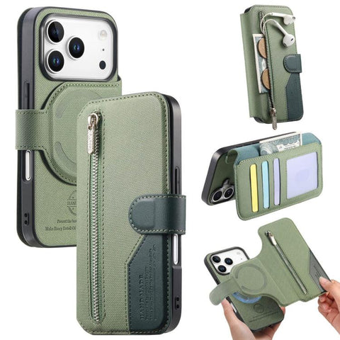Twill Fabric MagSafe RFID Anti-theft Zipper Wallet Leather Phone Case, For iPhone 18 / 17, For iPhone 18 Pro / 17 Pro, For iPhone 18 Pro Max / 17 Pro Max, For iPhone 17e / 16e, For iPhone Air, For iPhone 16 Pro Max, For iPhone 16 Pro, For iPhone 16 Plu...