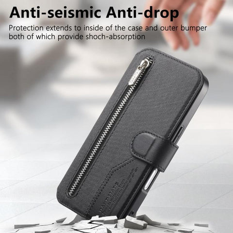 Twill Fabric MagSafe RFID Anti-theft Zipper Wallet Leather Phone Case, For iPhone 18 / 17, For iPhone 18 Pro / 17 Pro, For iPhone 18 Pro Max / 17 Pro Max, For iPhone 17e / 16e, For iPhone Air, For iPhone 16 Pro Max, For iPhone 16 Pro, For iPhone 16 Plu...