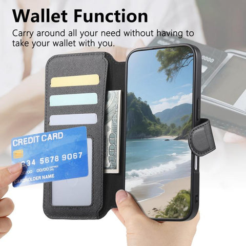 Twill Fabric MagSafe RFID Anti-theft Zipper Wallet Leather Phone Case, For iPhone 18 / 17, For iPhone 18 Pro / 17 Pro, For iPhone 18 Pro Max / 17 Pro Max, For iPhone 17e / 16e, For iPhone Air, For iPhone 16 Pro Max, For iPhone 16 Pro, For iPhone 16 Plu...