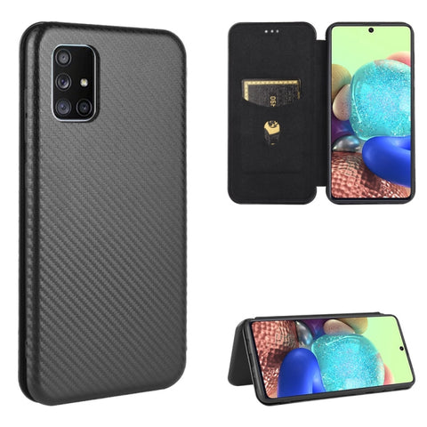 Carbon Fiber Texture Magnetic Horizontal Flip TPU + PC + PU Leather Case with Card Slot, For Galaxy M51 (Side Fingerprint), For DOOGEE N20 Pro