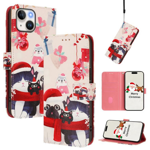 Christmas Series Buckle Leather Phone Case with Hand Strap, For iPhone 16, For iPhone 15 Pro Max, For iPhone 15 Pro, For iPhone 15 Plus, For iPhone 15, For iPhone 14 Plus, For iPhone 14 / 13, For iPhone 14 Pro