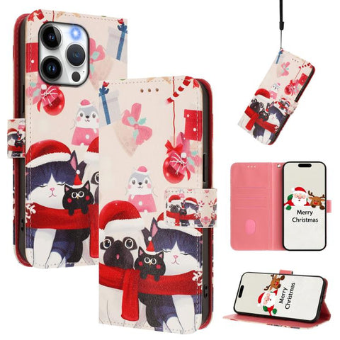 Christmas Series Buckle Leather Phone Case with Hand Strap, For iPhone 16, For iPhone 15 Pro Max, For iPhone 15 Pro, For iPhone 15 Plus, For iPhone 15, For iPhone 14 Plus, For iPhone 14 / 13, For iPhone 14 Pro