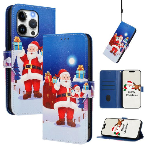 Christmas Series Buckle Leather Phone Case with Hand Strap, For iPhone 16, For iPhone 15 Pro Max, For iPhone 15 Pro, For iPhone 15 Plus, For iPhone 15, For iPhone 14 Plus, For iPhone 14 / 13, For iPhone 14 Pro