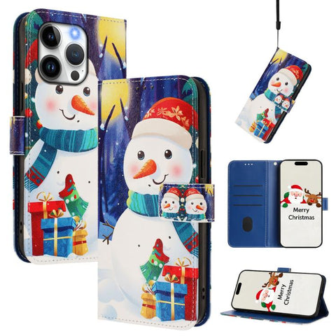 Christmas Series Buckle Leather Phone Case with Hand Strap, For iPhone 16, For iPhone 15 Pro Max, For iPhone 15 Pro, For iPhone 15 Plus, For iPhone 15, For iPhone 14 Plus, For iPhone 14 / 13, For iPhone 14 Pro
