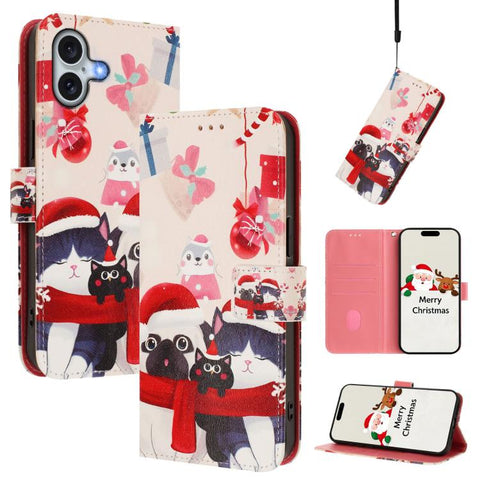 Christmas Series Buckle Leather Phone Case with Hand Strap, For iPhone 16, For iPhone 15 Pro Max, For iPhone 15 Pro, For iPhone 15 Plus, For iPhone 15, For iPhone 14 Plus, For iPhone 14 / 13, For iPhone 14 Pro