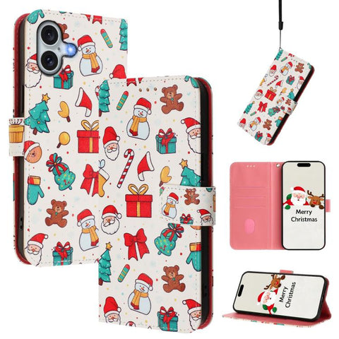 Christmas Series Buckle Leather Phone Case with Hand Strap, For iPhone 16, For iPhone 15 Pro Max, For iPhone 15 Pro, For iPhone 15 Plus, For iPhone 15, For iPhone 14 Plus, For iPhone 14 / 13, For iPhone 14 Pro