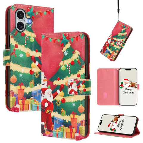 Christmas Series Buckle Leather Phone Case with Hand Strap, For iPhone 18 Pro / 17 Pro, For iPhone 18 Pro Max / 17 Pro Max, For iPhone 17e / 16e, For iPhone 17, For iPhone Air, For iPhone 16 Pro Max, For iPhone 16 Pro, For iPhone 16 Plus