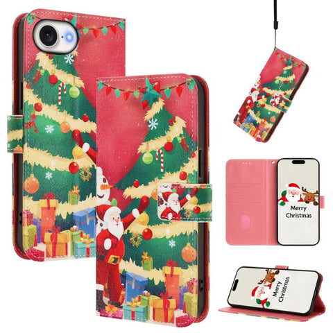Christmas Series Buckle Leather Phone Case with Hand Strap, For iPhone 18 Pro / 17 Pro, For iPhone 18 Pro Max / 17 Pro Max, For iPhone 17e / 16e, For iPhone 17, For iPhone Air, For iPhone 16 Pro Max, For iPhone 16 Pro, For iPhone 16 Plus