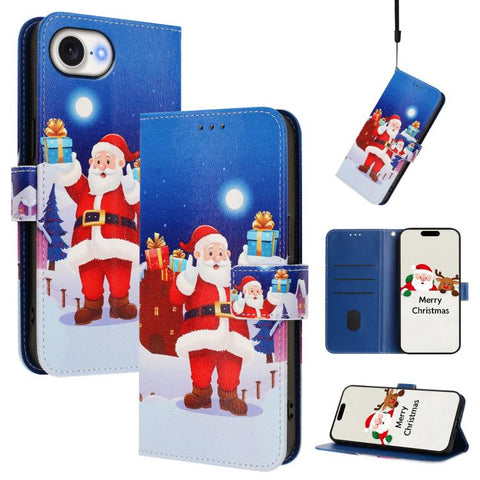 Christmas Series Buckle Leather Phone Case with Hand Strap, For iPhone 18 Pro / 17 Pro, For iPhone 18 Pro Max / 17 Pro Max, For iPhone 17e / 16e, For iPhone 17, For iPhone Air, For iPhone 16 Pro Max, For iPhone 16 Pro, For iPhone 16 Plus