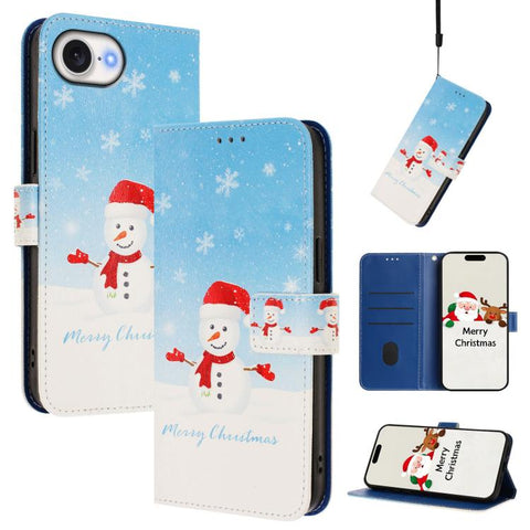 Christmas Series Buckle Leather Phone Case with Hand Strap, For iPhone 18 Pro / 17 Pro, For iPhone 18 Pro Max / 17 Pro Max, For iPhone 17e / 16e, For iPhone 17, For iPhone Air, For iPhone 16 Pro Max, For iPhone 16 Pro, For iPhone 16 Plus