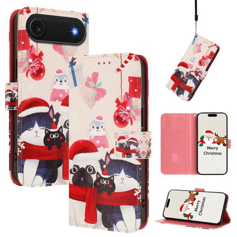 Christmas Series Buckle Leather Phone Case with Hand Strap, For iPhone 18 Pro / 17 Pro, For iPhone 18 Pro Max / 17 Pro Max, For iPhone 17e / 16e, For iPhone 17, For iPhone Air, For iPhone 16 Pro Max, For iPhone 16 Pro, For iPhone 16 Plus