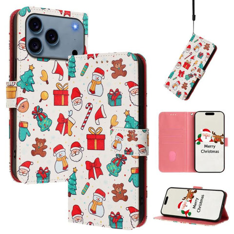 Christmas Series Buckle Leather Phone Case with Hand Strap, For iPhone 18 Pro / 17 Pro, For iPhone 18 Pro Max / 17 Pro Max, For iPhone 17e / 16e, For iPhone 17, For iPhone Air, For iPhone 16 Pro Max, For iPhone 16 Pro, For iPhone 16 Plus