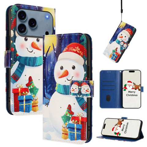 Christmas Series Buckle Leather Phone Case with Hand Strap, For iPhone 18 Pro / 17 Pro, For iPhone 18 Pro Max / 17 Pro Max, For iPhone 17e / 16e, For iPhone 17, For iPhone Air, For iPhone 16 Pro Max, For iPhone 16 Pro, For iPhone 16 Plus