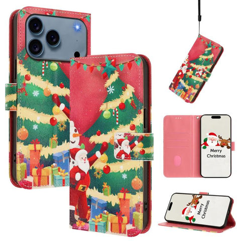 Christmas Series Buckle Leather Phone Case with Hand Strap, For iPhone 18 Pro / 17 Pro, For iPhone 18 Pro Max / 17 Pro Max, For iPhone 17e / 16e, For iPhone 17, For iPhone Air, For iPhone 16 Pro Max, For iPhone 16 Pro, For iPhone 16 Plus