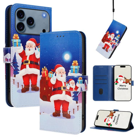 Christmas Series Buckle Leather Phone Case with Hand Strap, For iPhone 18 Pro / 17 Pro, For iPhone 18 Pro Max / 17 Pro Max, For iPhone 17e / 16e, For iPhone 17, For iPhone Air, For iPhone 16 Pro Max, For iPhone 16 Pro, For iPhone 16 Plus