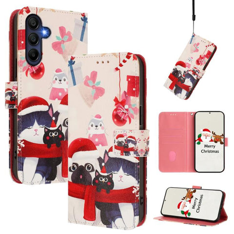 Christmas Series Buckle Leather Phone Case with Hand Strap, For Samsung Galaxy A16 5G / 4G, For Samsung Galaxy A05s / F14 4G, For Samsung Galaxy M35 5G, For Samsung Galaxy M55 5G / C55 5G, For Samsung Galaxy M15 5G / F15 5G, For Samsung Galaxy A15 5G /...