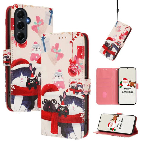 Christmas Series Buckle Leather Phone Case with Hand Strap, For Samsung Galaxy A16 5G / 4G, For Samsung Galaxy A05s / F14 4G, For Samsung Galaxy M35 5G, For Samsung Galaxy M55 5G / C55 5G, For Samsung Galaxy M15 5G / F15 5G, For Samsung Galaxy A15 5G /...