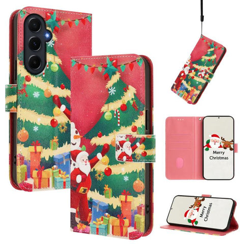 Christmas Series Buckle Leather Phone Case with Hand Strap, For Samsung Galaxy A16 5G / 4G, For Samsung Galaxy A05s / F14 4G, For Samsung Galaxy M35 5G, For Samsung Galaxy M55 5G / C55 5G, For Samsung Galaxy M15 5G / F15 5G, For Samsung Galaxy A15 5G /...