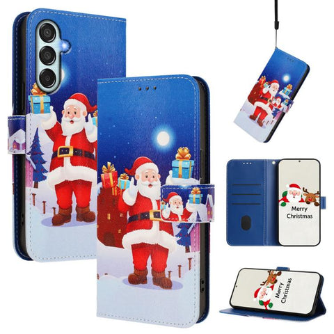 Christmas Series Buckle Leather Phone Case with Hand Strap, For Samsung Galaxy A16 5G / 4G, For Samsung Galaxy A05s / F14 4G, For Samsung Galaxy M35 5G, For Samsung Galaxy M55 5G / C55 5G, For Samsung Galaxy M15 5G / F15 5G, For Samsung Galaxy A15 5G /...