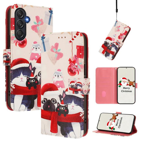 Christmas Series Buckle Leather Phone Case with Hand Strap, For Samsung Galaxy A16 5G / 4G, For Samsung Galaxy A05s / F14 4G, For Samsung Galaxy M35 5G, For Samsung Galaxy M55 5G / C55 5G, For Samsung Galaxy M15 5G / F15 5G, For Samsung Galaxy A15 5G /...