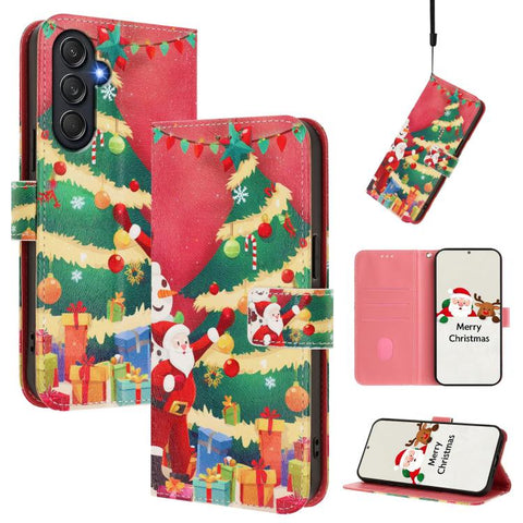 Christmas Series Buckle Leather Phone Case with Hand Strap, For Samsung Galaxy A16 5G / 4G, For Samsung Galaxy A05s / F14 4G, For Samsung Galaxy M35 5G, For Samsung Galaxy M55 5G / C55 5G, For Samsung Galaxy M15 5G / F15 5G, For Samsung Galaxy A15 5G /...