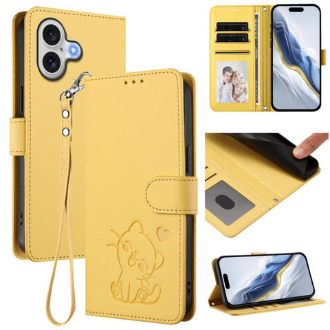 Embossed Heart Cat Leather Phone Case with Hand Strap, For iPhone 18 Pro / 17 Pro, For iPhone 18 Pro Max / 17 Pro Max, For iPhone 17e / 16e, For iPhone 17